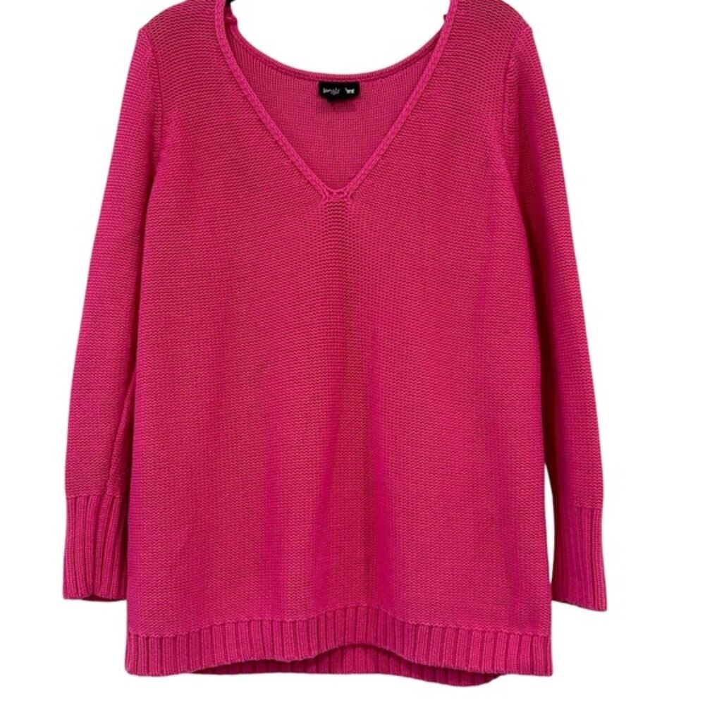 Ribbed Pink 100% Cotton V-Neck Long Sleeve Plus Size Knit Sweater Size 22/24